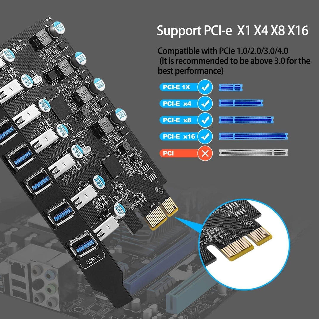 FARBOKO USB PCIe Karte 7-Port, PCIe USB 3.0 5Gbps Erweiterungskarte USB 3.2 (USB 3.1) Gen1 Interner