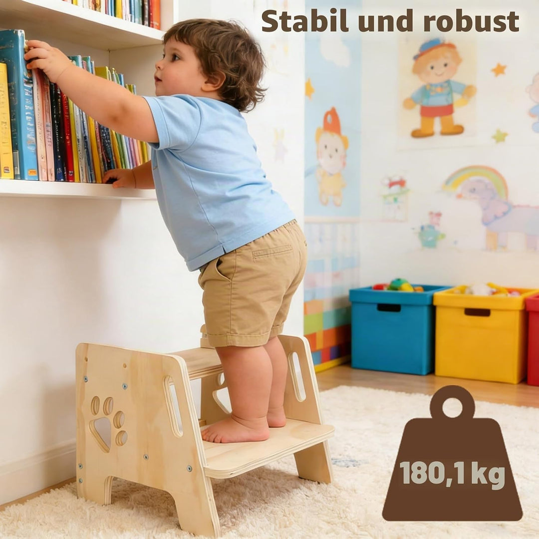 Tritthocker Kinder Holz Tritthocker 2 Stufen mit Griffen 3 Höhenverstellbar rutschfeste Matte Step S