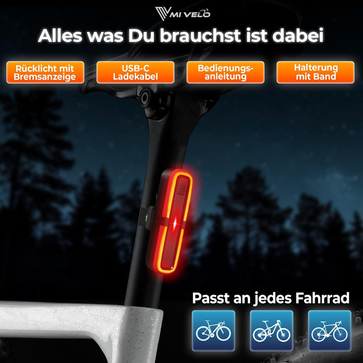 MIVELO Fahrradlicht Set mit Bremsanzeige - Fahrradlampe LED StVZO, IPX5 wasserdicht - Fahrradbeleuch