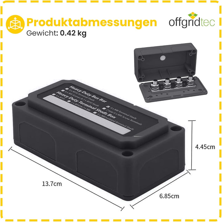 BusBar Box 4 x M8 Anschlussbolzen inkl. Abdeckung und Befestigungsschrauben schwarz