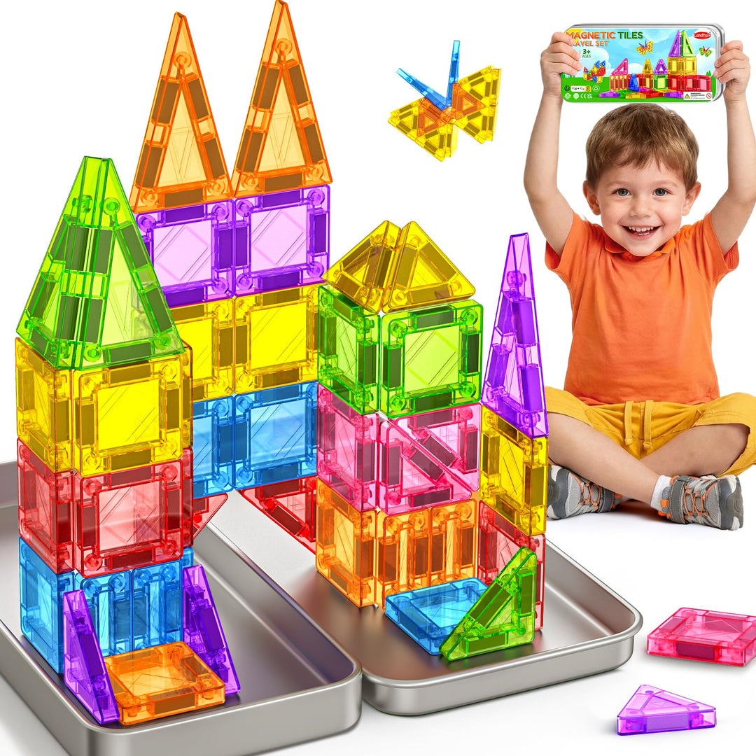 Magnetische Bausteine 42PCS Mini Magnetbausteine Reiseset Magnetspielzeug Montessori Reisespielzeug