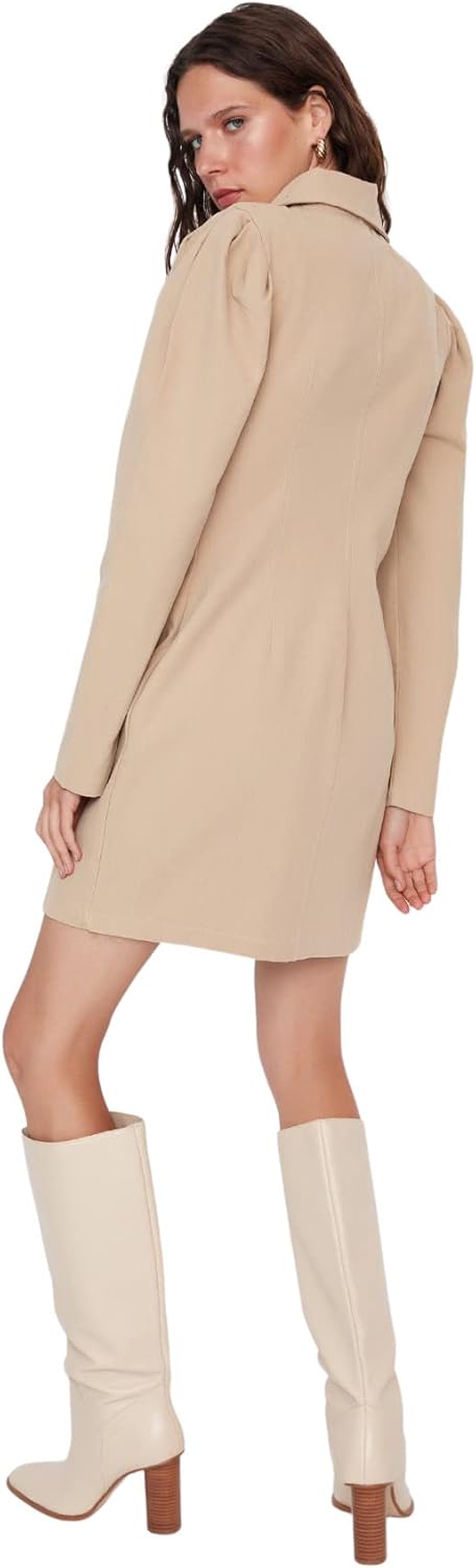 Trendyol Damen Woman Design Regular Blazer Fit V-Neck Woven Dress Kleid XS Kamel, XS Kamel