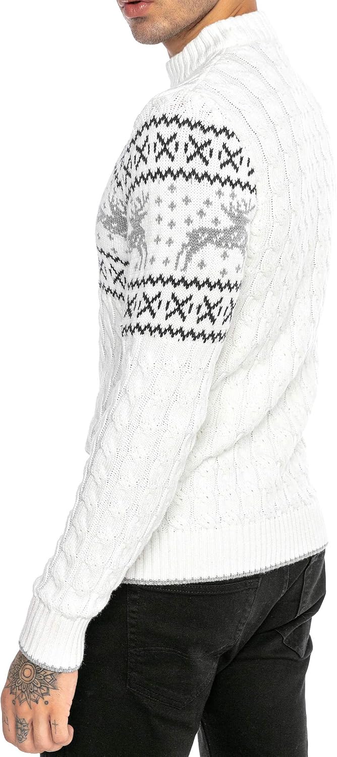 Red Bridge Herren Strickpullover Norweger Pullover Slim-Fit Plait Reindeer XL Weiss, XL Weiss