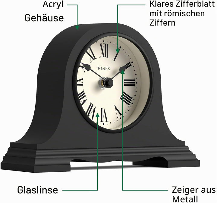 JONES CLOCKS® Speakeasy Kaminuhr – Napoleon-Hutuhr – Traditionelles/Klassisches Design - römische Zi