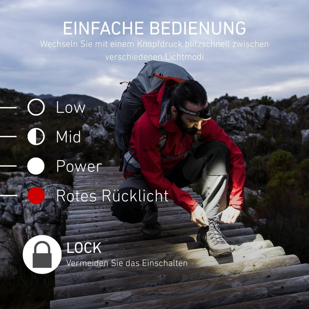 Ledlenser H8R, LED Stirnlampe, 600 Lumen, bis zu 120h Laufzeit, rotes Rücklicht, inkl. Akku, aufladb
