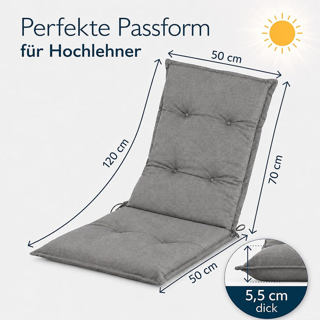 Hochlehner Auflagen 2er Set 120x50x5,5cm Anthrazit Grau Sitzpolster Komfort | BURI Gartenstuhlauflag