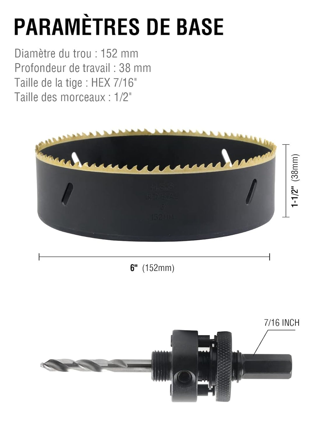 BINOTA Bi-Metall M42-Lochsäge 152 mm, für Metall, Holz, Sperrholz, PVC, Faserplatten, Gipsplatten
