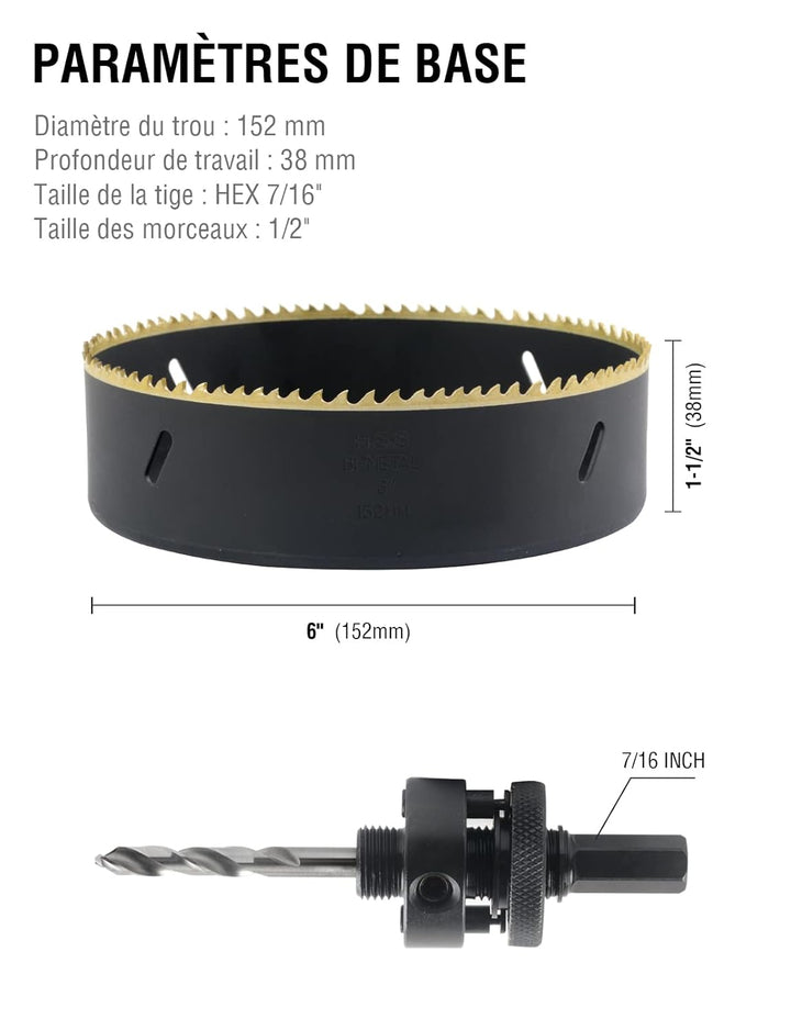 BINOTA Bi-Metall M42-Lochsäge 152 mm, für Metall, Holz, Sperrholz, PVC, Faserplatten, Gipsplatten