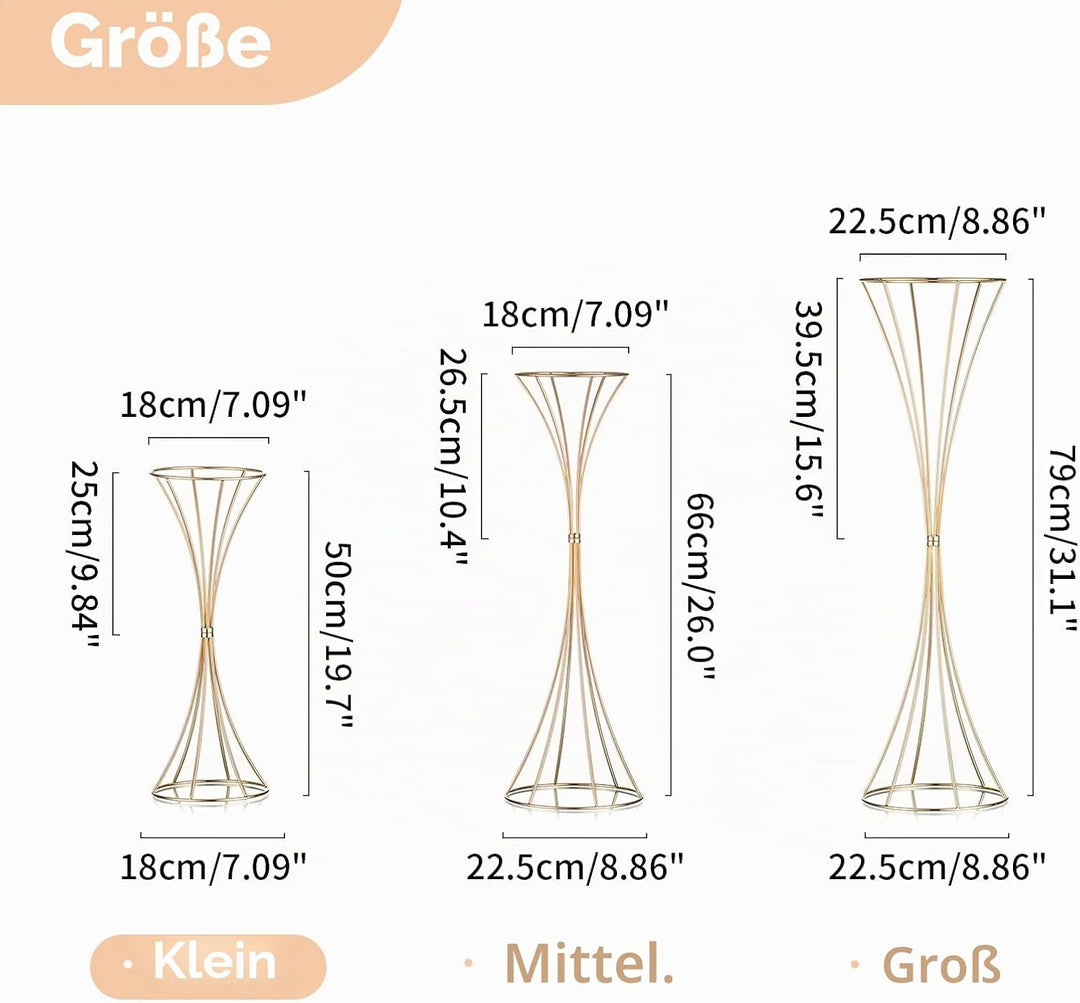 NUPTIO Blumenständer Metall Gold Hochzeit: 10 Stück 50cm Hoch Vase Tischdeko Goldene Blumenvase Trom