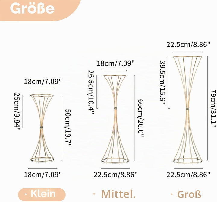NUPTIO Blumenständer Metall Gold Hochzeit: 10 Stück 50cm Hoch Vase Tischdeko Goldene Blumenvase Trom