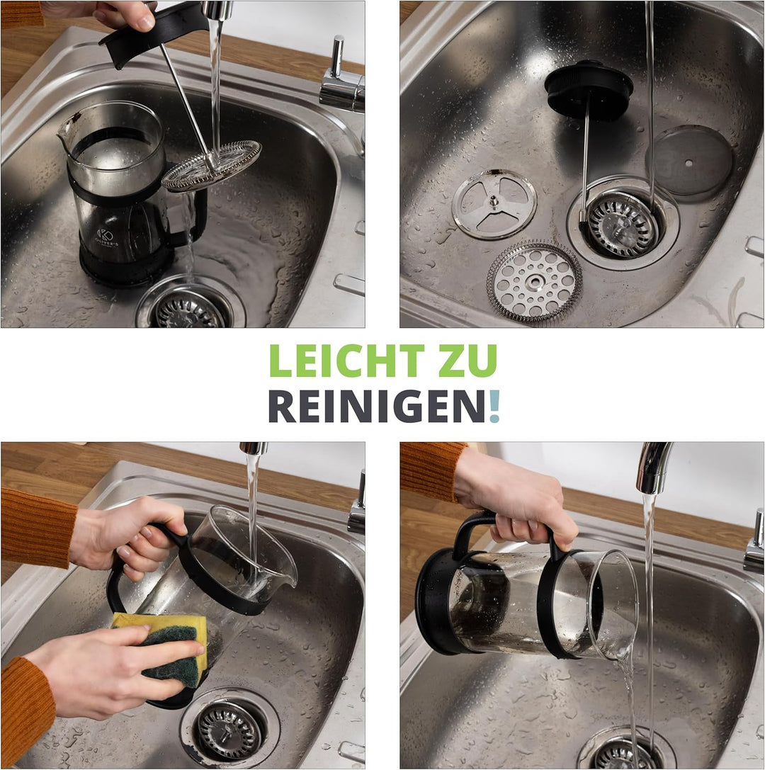 Oliver's Kitchen® French Press 1 liter - Eleganter Kaffeebereiter aus Glas - Kaffee Maschine für aut