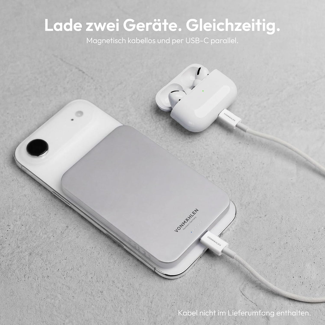 VONMÄHLEN Evergreen Mag - Wireless Powerbank kompatibel mit MagSafe - Ultra Thin, Tragbares Ladegerä