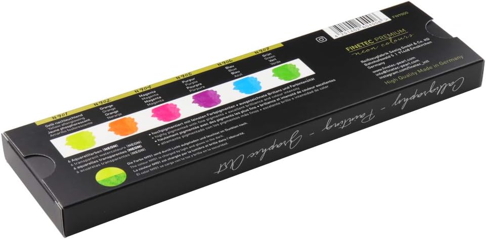 Finetec FN9000 Metallfarbkasten, 6 Premium NEON-Aquarellfarben, 6 Farben, 1 Stück (1er Pack) Klassis