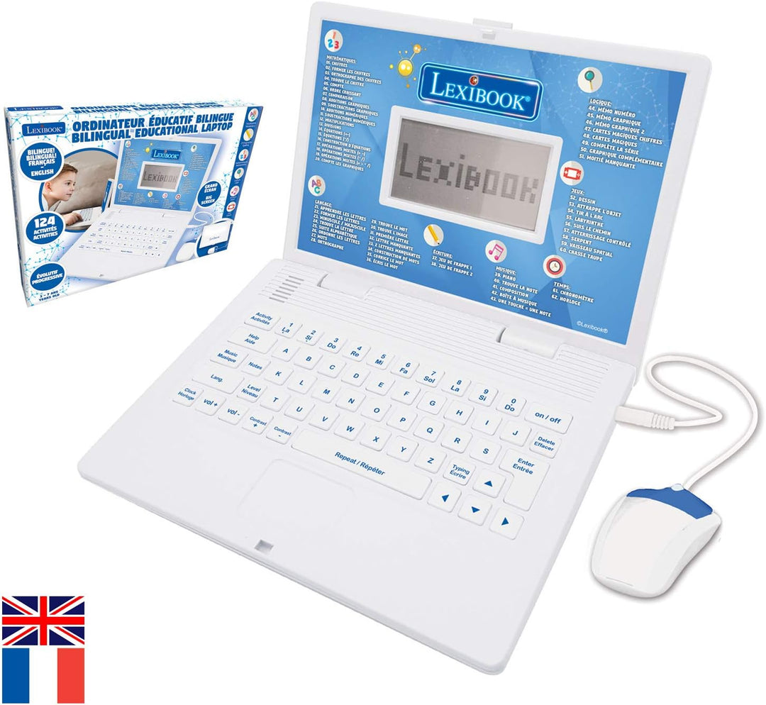 LEXIBOOK JC598i1_01 Lern- und Zweisprachiges Laptop Französisch/Englisch Spielzeug für Kinder mit 12