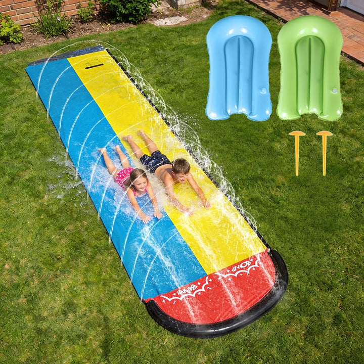 Doppel-Wasserbahn, 20ft/600cm mit 2 aufblasbare Boards, Doppel-Garten-Wasserrutsche mit Sprinkler fü