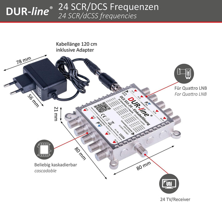 DUR-line DCS 551-24 - preiswerte Einkabellösung für 24 Teilnehmer für Quattro LNB - 1 x 24 SCR/DCSS
