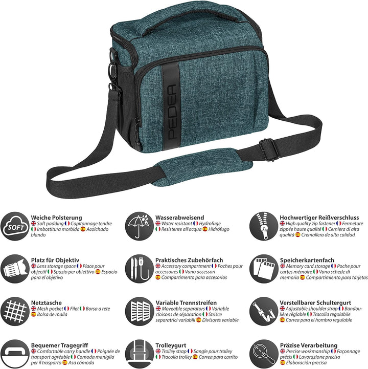 PEDEA SLR-Kameratasche Umhängetasche mit Displayschutz für Fujifilm XF10 / Sony Alpha 5000 / Canon E