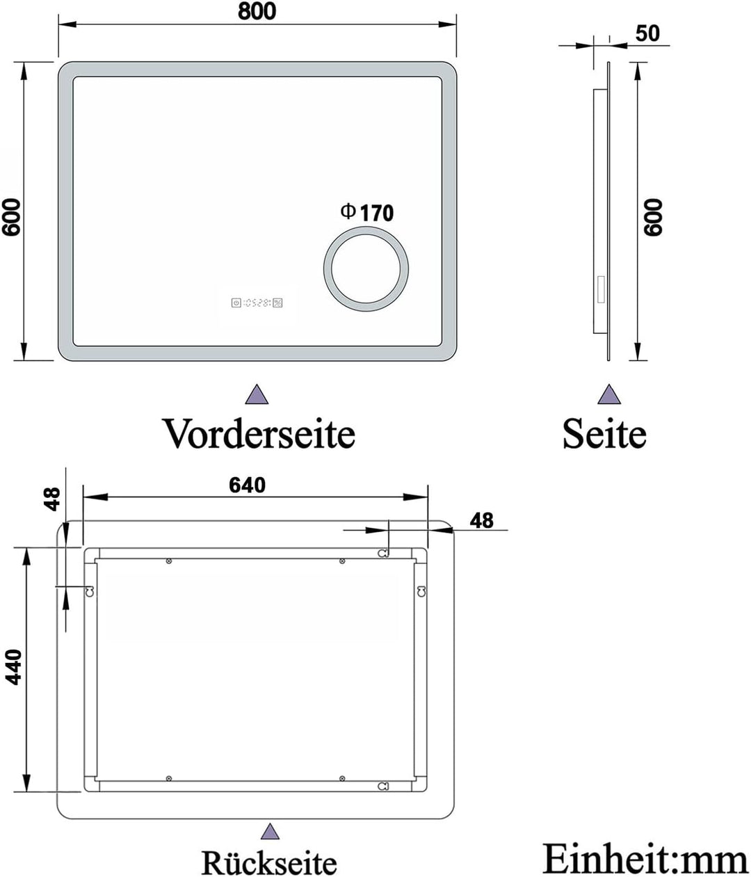 Aica Sanitär LED Badspiegel 80x60cm Uhr Steckdose Schminkspiegel 3 Lichtfarbe Wandspiegel mit dimmba