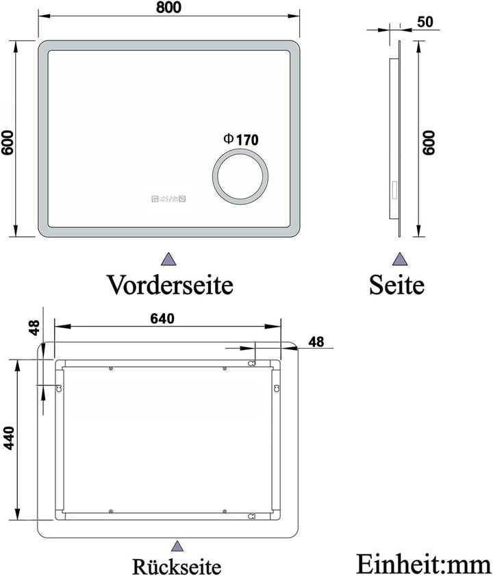 Aica Sanitär LED Badspiegel 80x60cm Uhr Steckdose Schminkspiegel 3 Lichtfarbe Wandspiegel mit dimmba