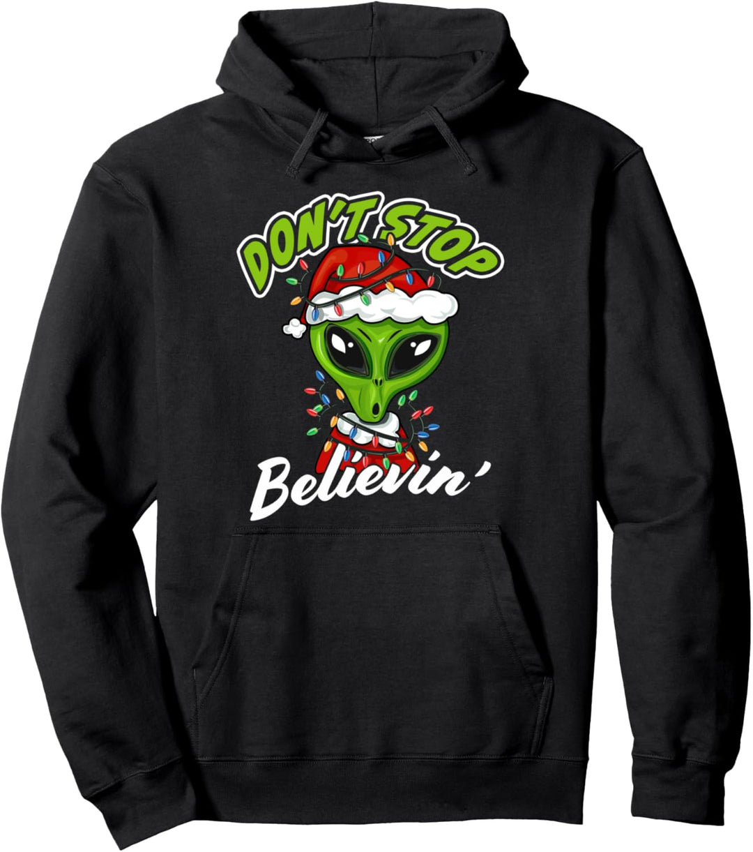 Funny Dont Stop Believin' Alien Santa Christmas Pun For Boys Pullover Hoodie