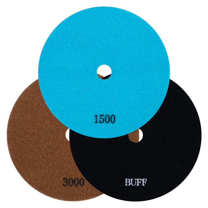 Profi Diamant-Schleifpads Spar-Set für Trockenschliff von EDW, Ø100 mm, Körnung: 1500 + 3000 + Polie