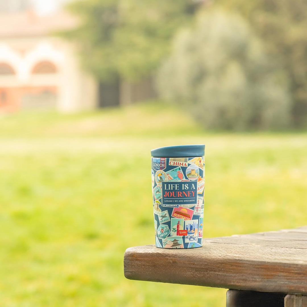 Legami - Thermobecher Hot&Cold Vacuum Tumbler, Travel Stickers, luftdichter Verschluss, aus Edelstah