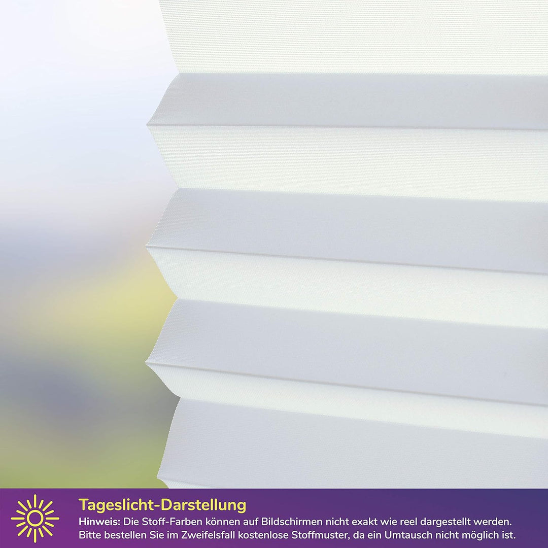 SchattenFreude Basic Klemmfix-Plissee für Fenster | Mit Klemm-Haltern | Ohne Bohren | Reinweiss, Bre