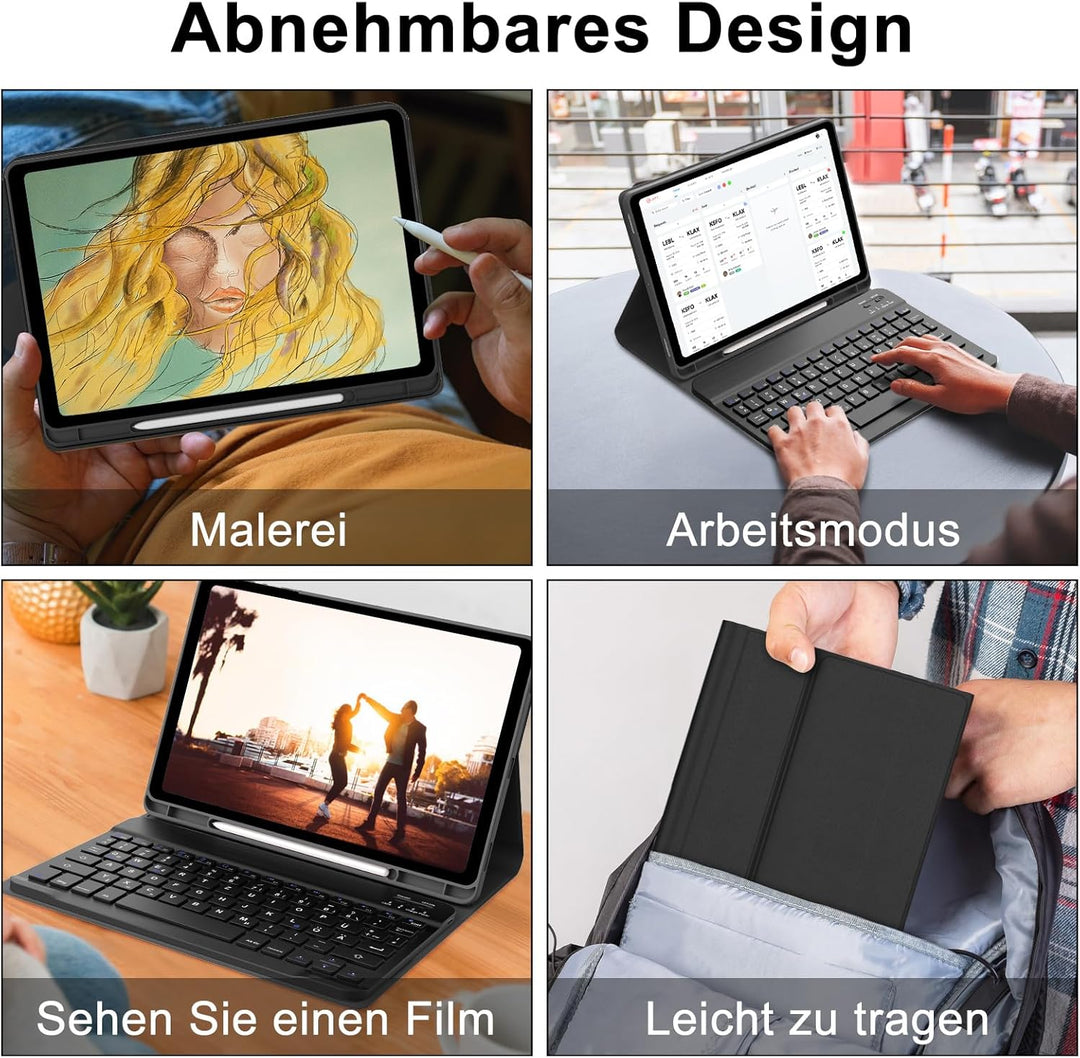 Hülle mit Tastatur für Samsung Galaxy Tab S10 FE 10.9"/S9 FE/S9 10.9" 2025, Tastatur QWERTZ deutsche