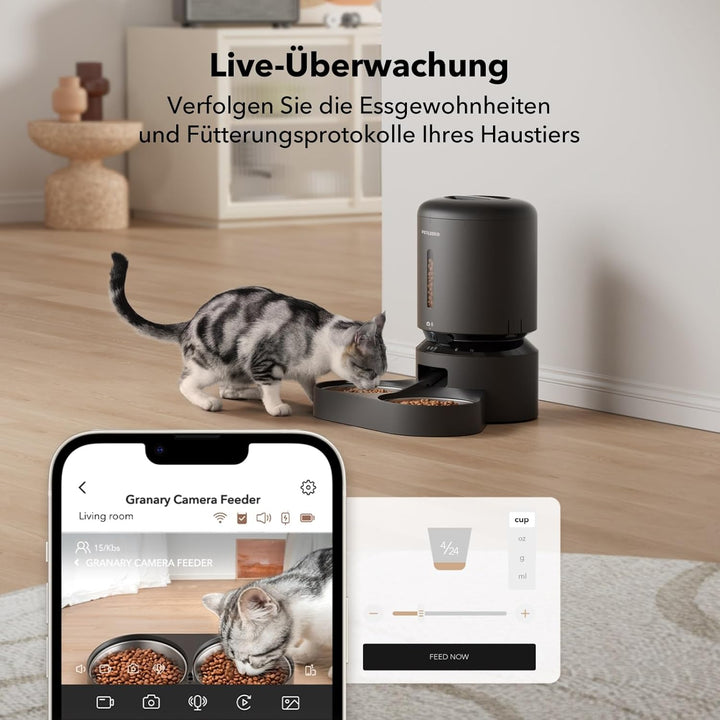 PETLIBRO 5L Futterautomat Katze 2 Näpfe mit 1080P Kamera, 5G WiFi Katzenfutter Automat mit APP & Nac