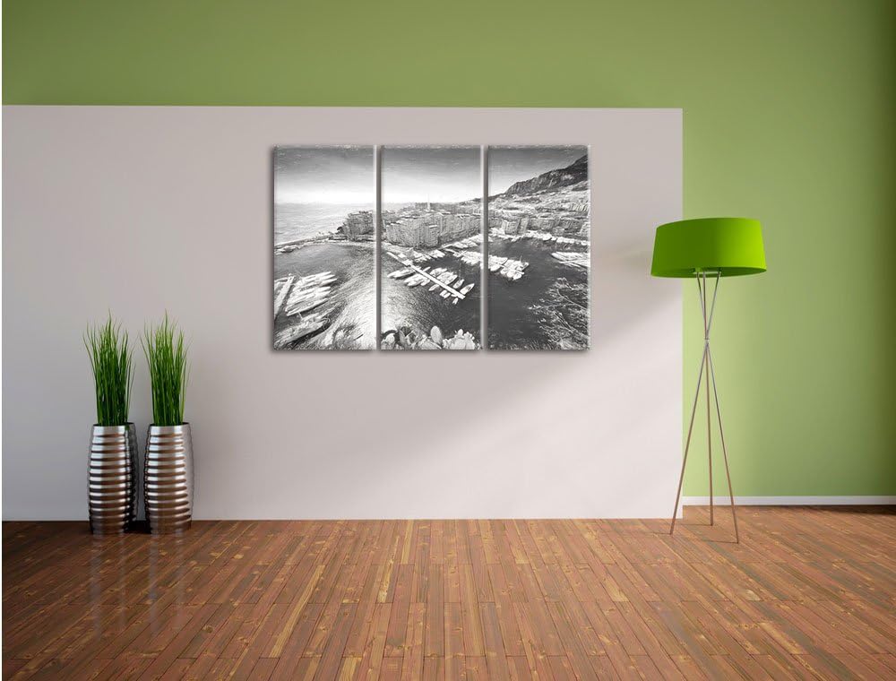 Pixxprint Atemberaubende Küste von Monaco als Leinwandbild/Grösse: 3 Teilig (120x80) cm/Wandbild/Kun