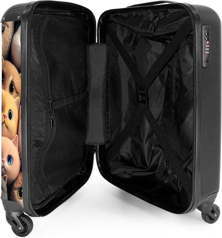 NoBoringSuitcases.com® Koffer Handgepäck, Trolley, Rollkoffer, Kleiner Koffer mit 4 Rollen - Katze -