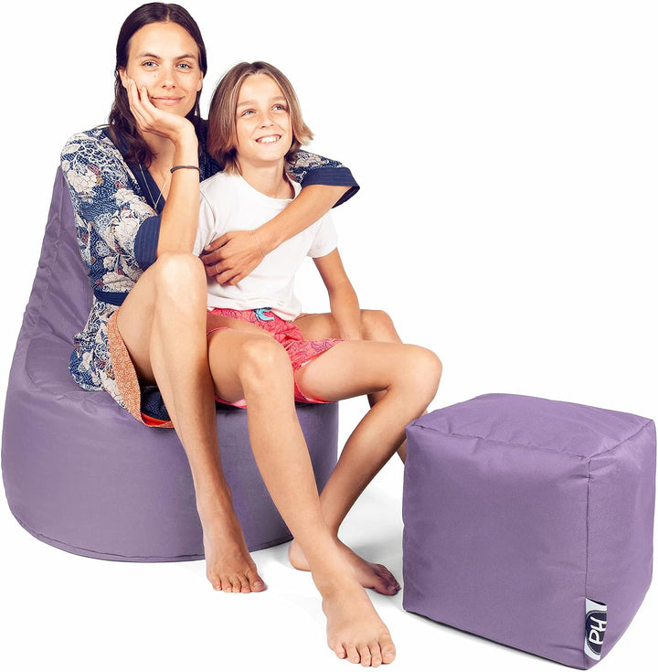 PATCH HOME Gamer Kissen Lounge Kissen Sitzsack Sessel Sitzkissen Bean Bag + Würfel/Hocker mit Reissv