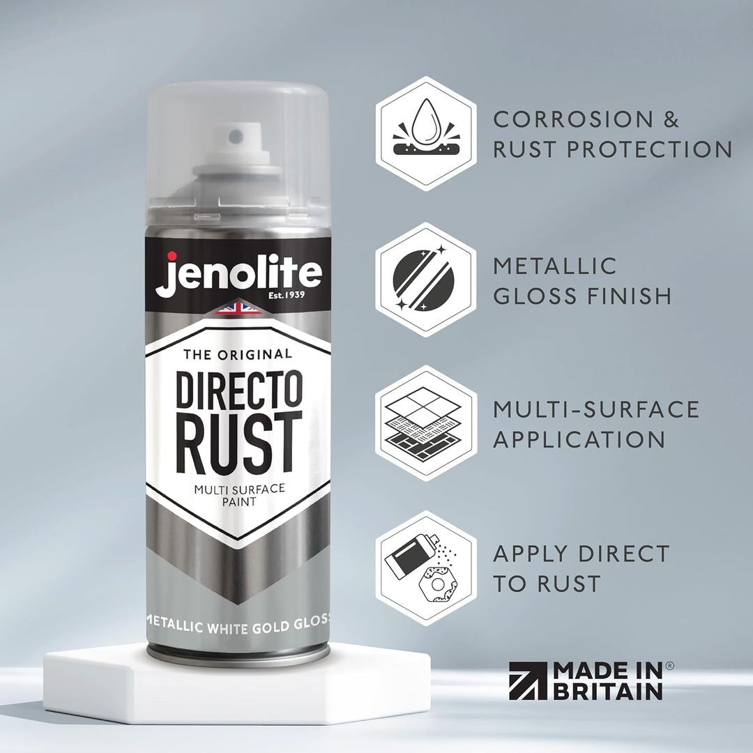 JENOLITE Directorust Metallic-Glanz-Sprühfarbe, Weissgold, 3 x 400 ml, Weissgold-Sprühfarbe für vers