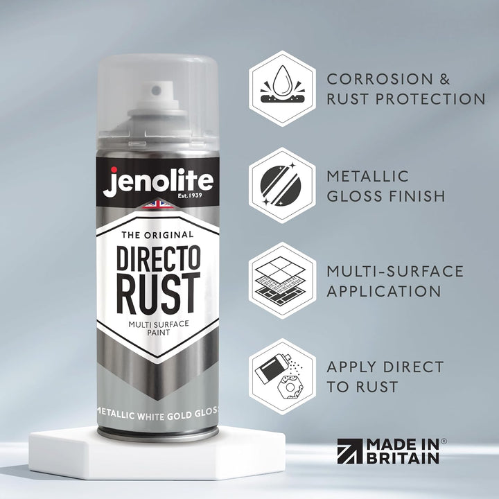JENOLITE Directorust Metallic-Glanz-Sprühfarbe, Weissgold, 3 x 400 ml, Weissgold-Sprühfarbe für vers