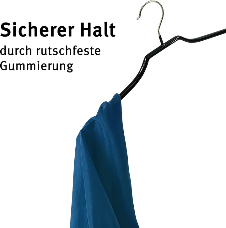 25 x Kleiderbügel aus Metall, Rutschfester Platzspar-Bügel, schwarz Gummi-beschichtet 25er Set, 25er