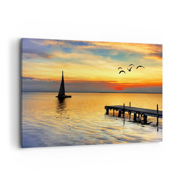 Bilder auf Leinwand 100x70cm Leinwandbild Strand landschaft wasser brücke Gross Wanddeko Bild Schlaf
