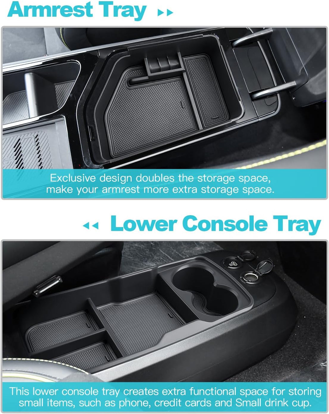 CDEFG [2 Stück] Kompatibel mit Kia EV6 2022-2023 2024 2025 Mittelkonsole Organizer + Armlehne Aufbew