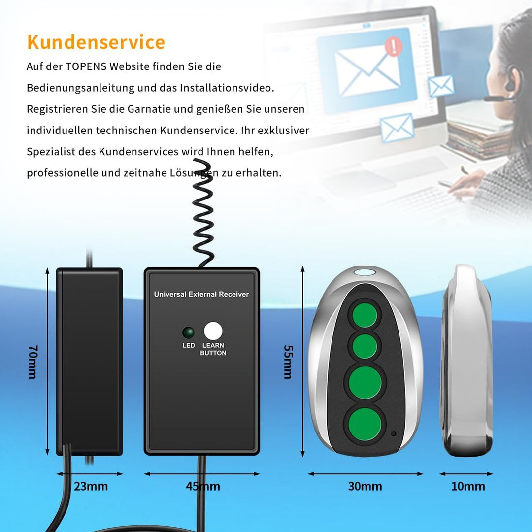 TOPENS ERM12 Universal Externer Empfänger und Fernbedienung Set für Automatischer Torantrieb Garagen