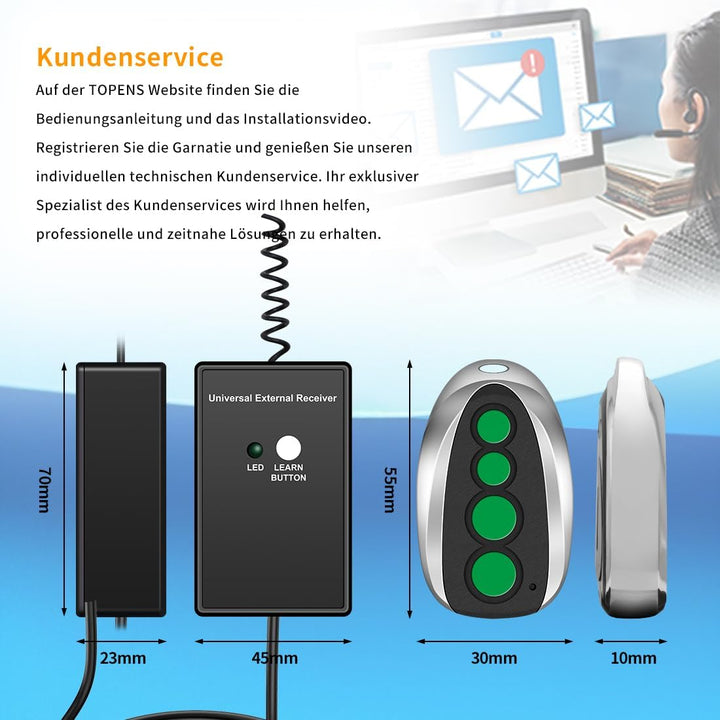 TOPENS ERM12 Universal Externer Empfänger und Fernbedienung Set für Automatischer Torantrieb Garagen