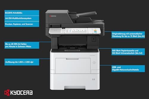 Kyocera Ecosys MA4500ix Multifunktionsdrucker Schwarz Weiss, Duplex-Einheit, 45 Seiten pro Minute, D