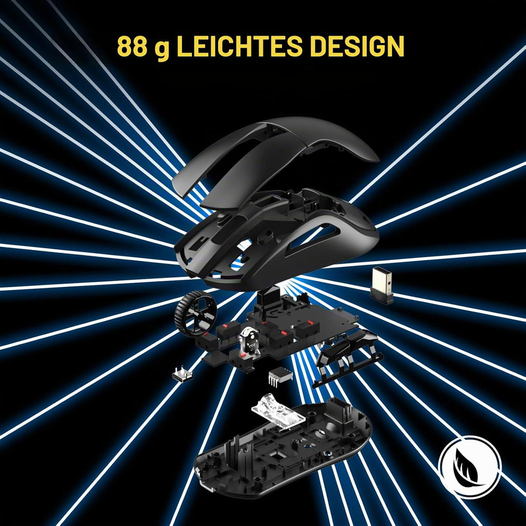 DAREU A950 Gaming Mouse mit RGB Magnetic Ladestation, 88 g Leichte, Programmierbare Tri-Mode Gamer M