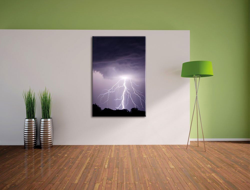 Pixxprint Einschlagender Blitz schwarz weiss als Leinwandbild/Grösse: 100x70 / Wandbild/Kunstdruck/f