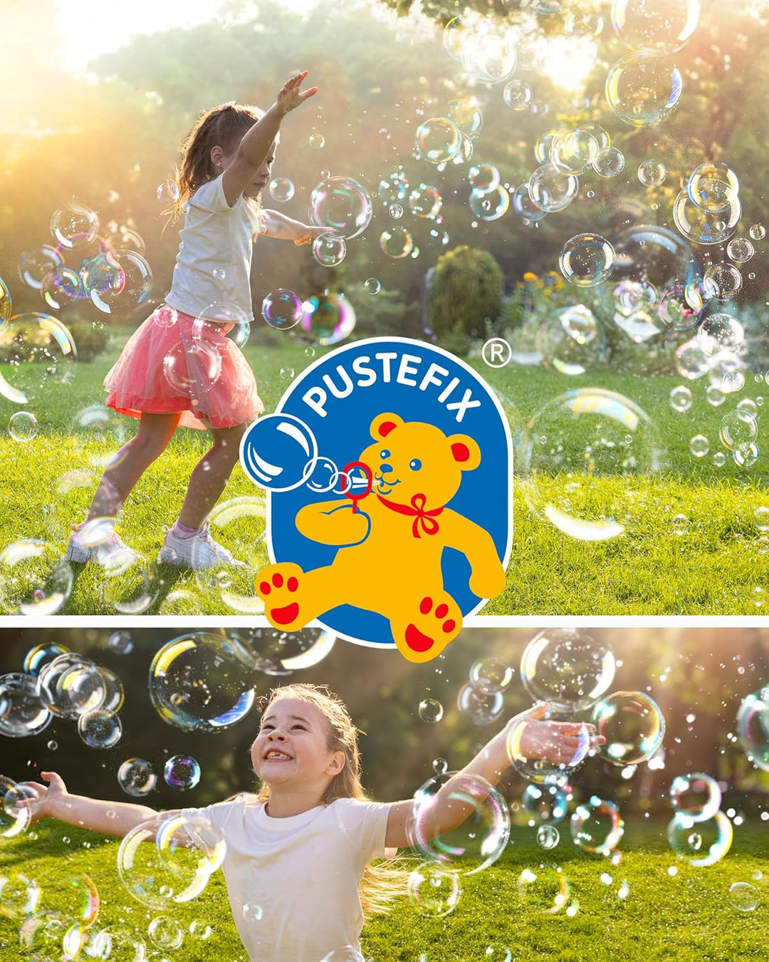 PUSTEFIX Bubble-Mower Rasenmäher Pink & 5L Nachfüllkanister I Lustiges Seifenblasen Kinder Set mit S