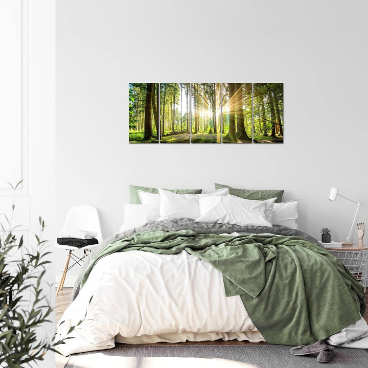 Runa Art Bild Wald Landschaft Wandbilder auf Vlies Leinwand 5 Teilig Wanddekoration Schlafzimmer Woh