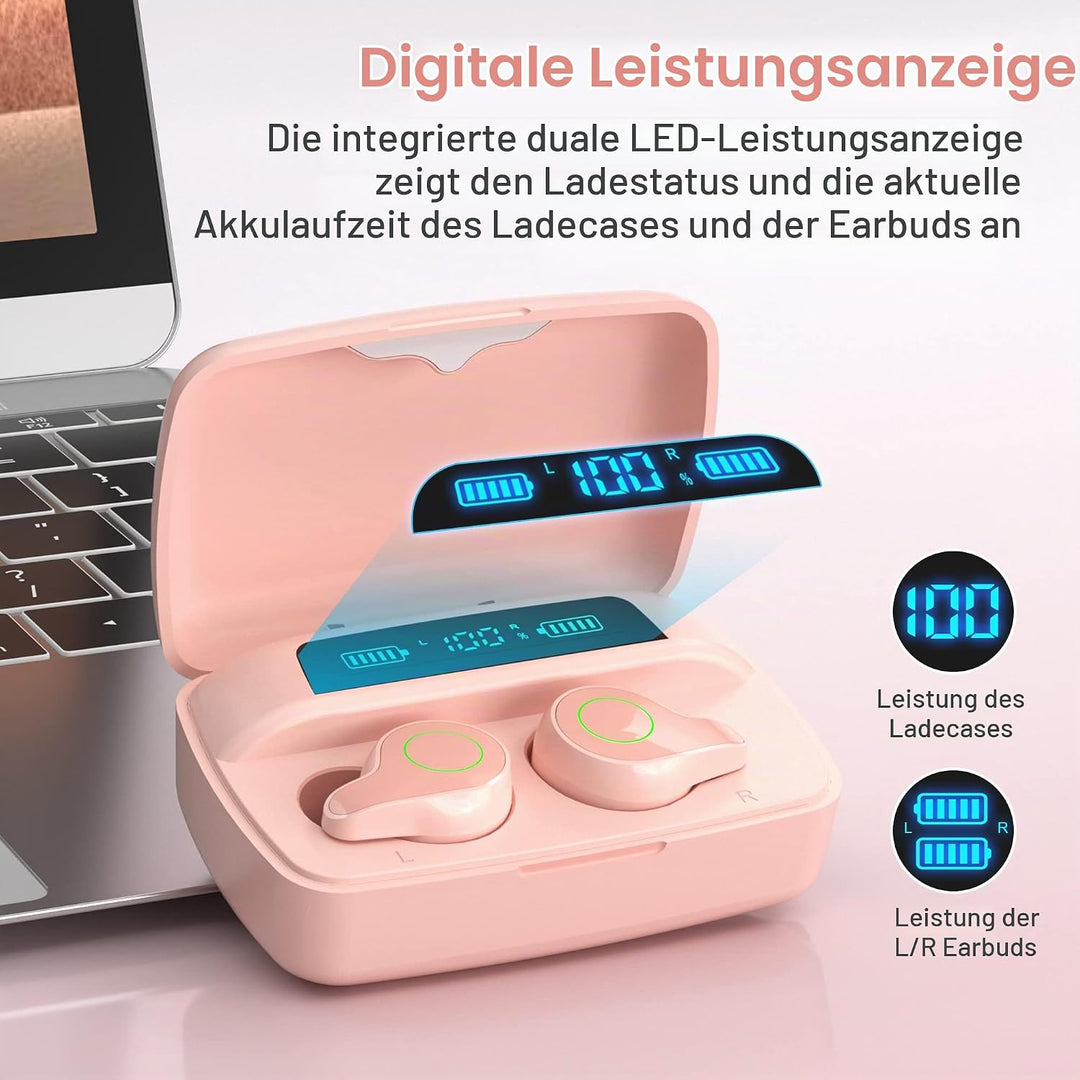 Kopfhörer Kabellos, Bluetooth 5.0 in-Ear Kopfhörer mit Mikrofon 156H Spielzeit mit USB-C LCD Ladekof