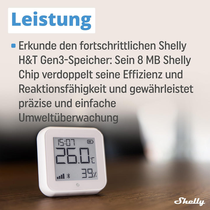 Shelly H&T Gen 3 Weiss | Wi-Fi und Bluetooth Temperatur&Luftfeuchtigkeitssensor | Hausautomation | K