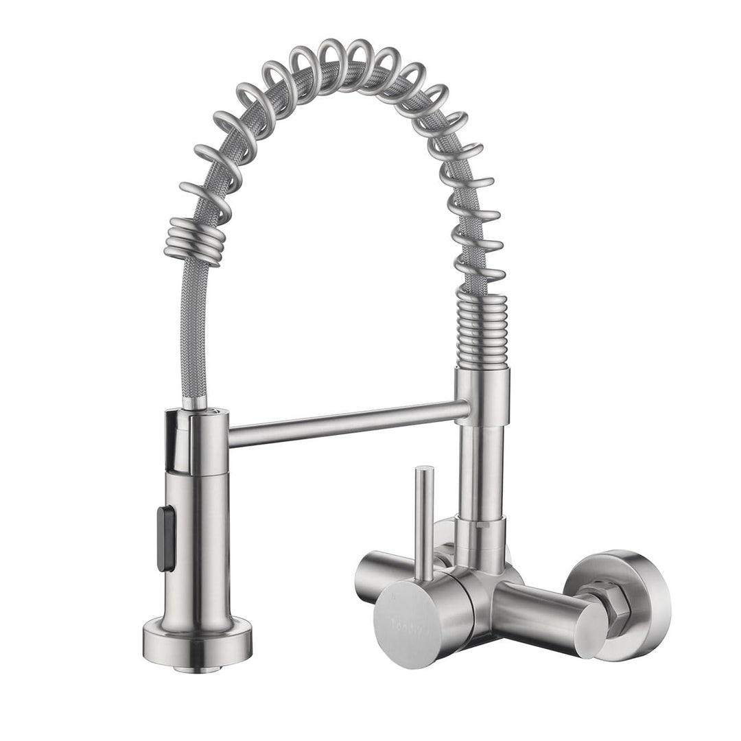 Küchenarmatur Wandmontage 11 cm, Hoch Gebogen Wandarmatur mit Herunterziehbare Brause, 2 Strahlarten
