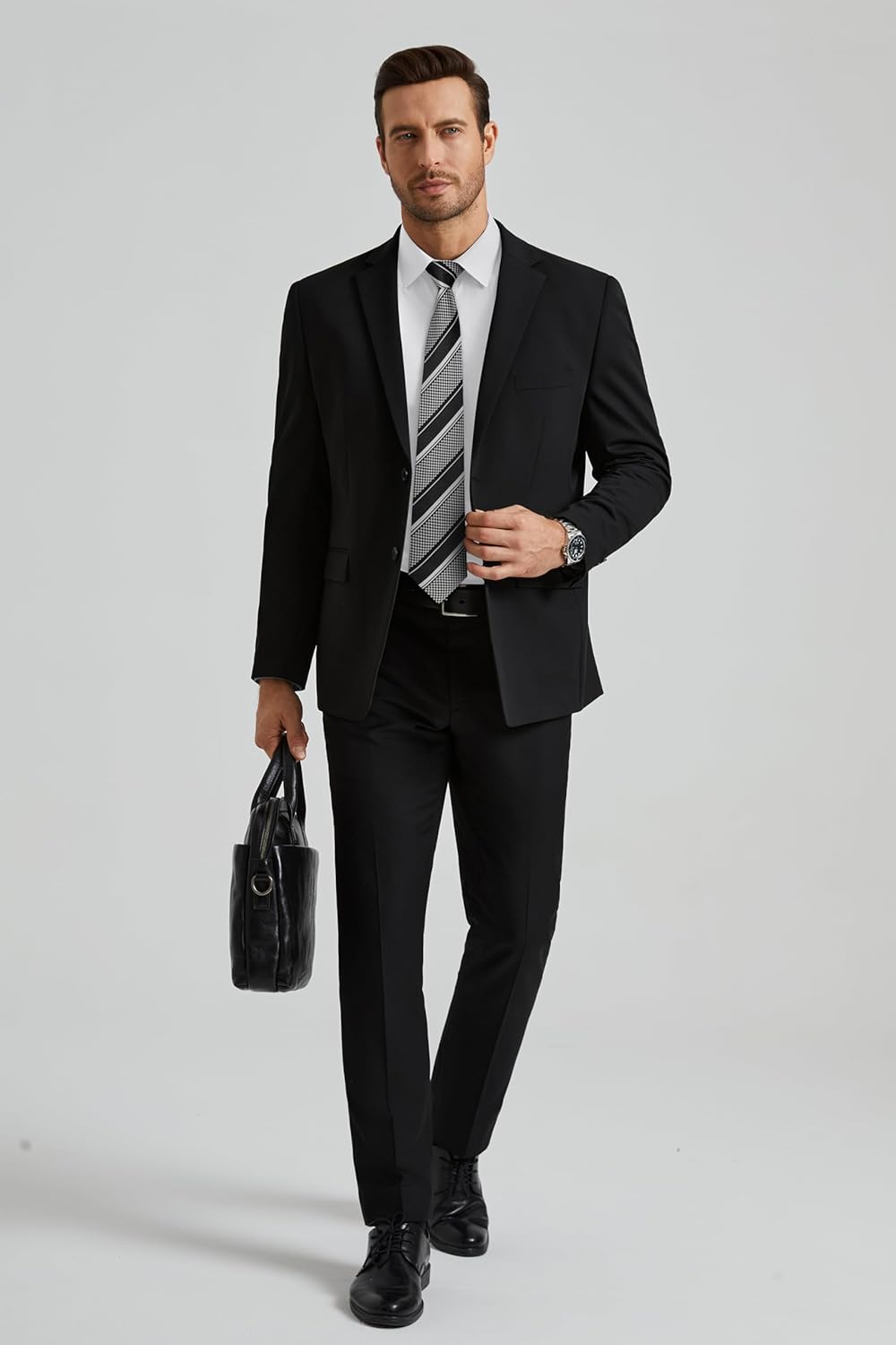 HISDERN Herren Hemd Langarm Einfarbige Hemden mit Krawatte und Taschentuch Formelle Businesshemd Hoc