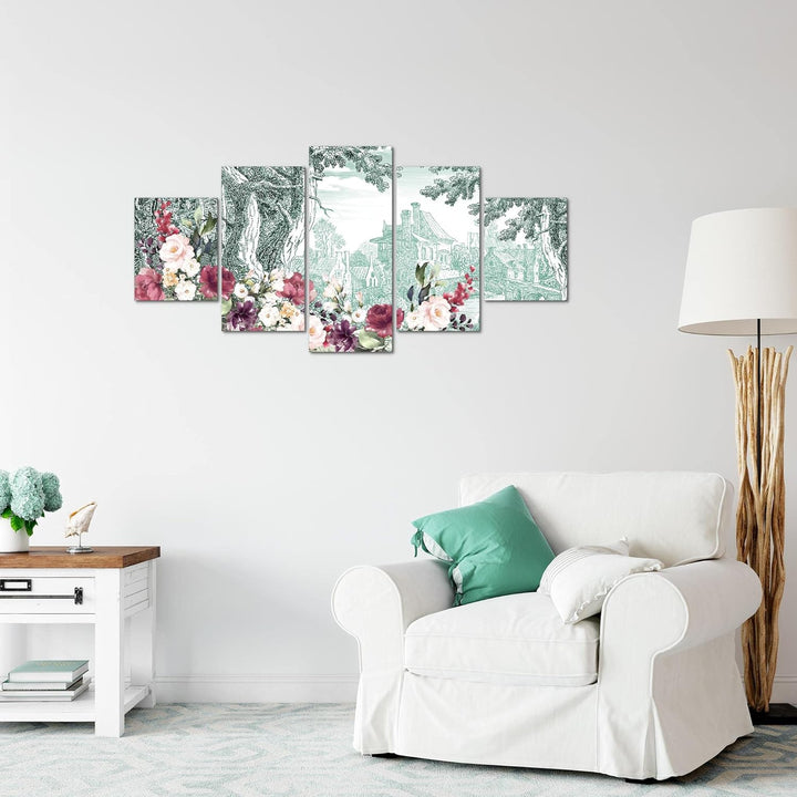 Runa Art Wandbilder Stadt Vintage 5 Teilig Bild auf Vlies Leinwand Deko Wohnzimmer Schlafzimmer Blum