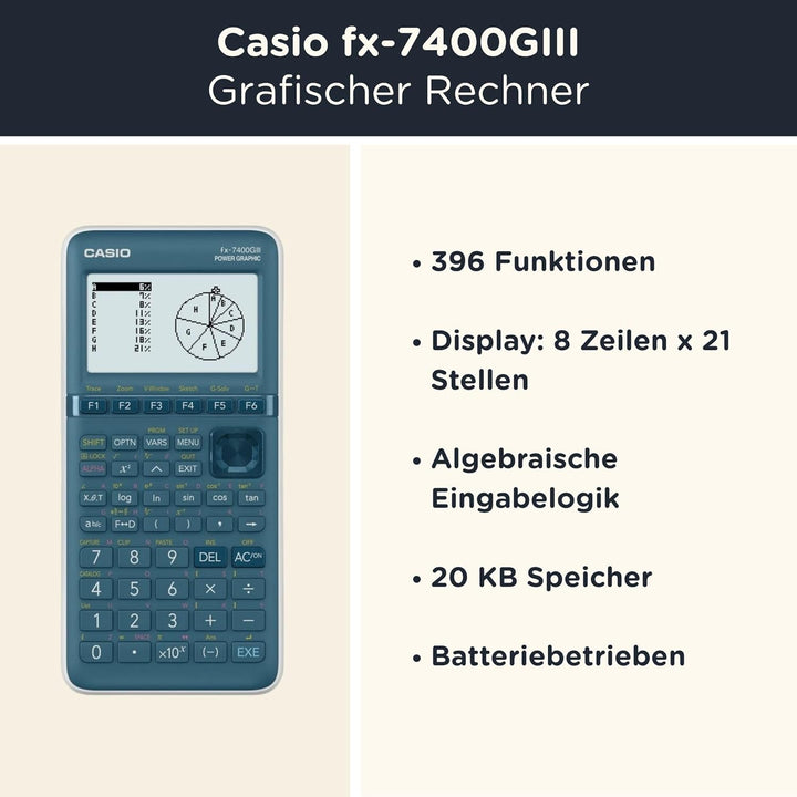 Calcuso Sparpack: Casio FX 7400 GIII Grafikrechner + Schutzhülle WYNGS schwarz + erweiterte Garantie